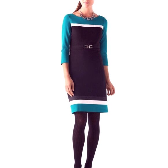 Size 12 WHITE HOUSE BLACK MARKET COLORBLOCK PONTE KNIT SHEATH DRESS‎ Fall Winter - Picture 1 of 8